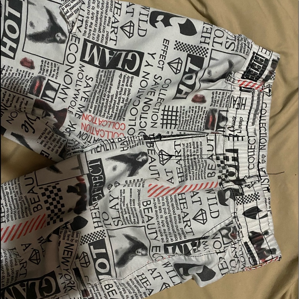 These are news letter pants size 9–29 made out of 76% cotton